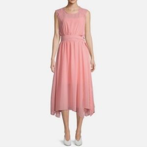 NWT Caara Clara Side Buckle Pink Handkerchief Hem Wrap Midi Dress Size Medium